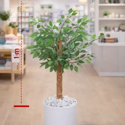 Arbre artificiel décoratif vert avec pot blanc – Hauteur 1 m
