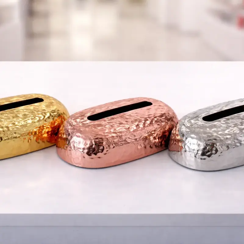 Boîte à mouchoirs décorative en finition métallisée brillante – or ou argent