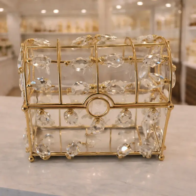 Boîte décorative en métal doré avec cristaux – Coffret élégant pour rangement et décoration