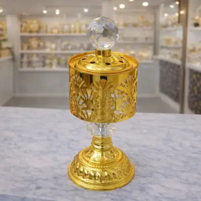 Brûleur d’encens décoratif doré avec cristal – Bakhoor élégant pour maison et réception