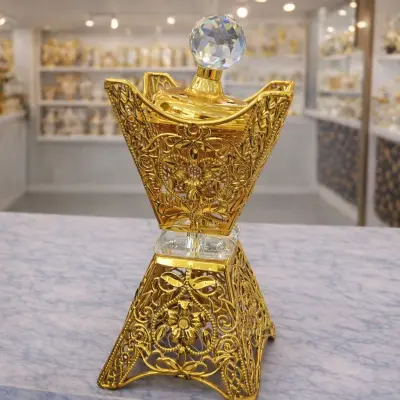 Brûleur d’encens décoratif doré avec cristal – Bakhoor élégant pour maison et réception