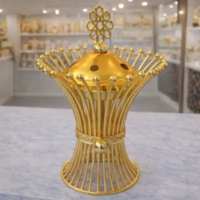 Brûleur d’encens doré en métal ajouré – Bakhoor décoratif élégant pour maison et réception