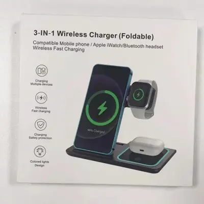 Chargeur sans fil 3 en 1 pliable pour smartphone, montre connectée et écouteurs