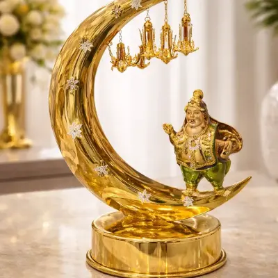 Décoration Ramadan croissant de lune doré avec inscription Ramadan Kareem