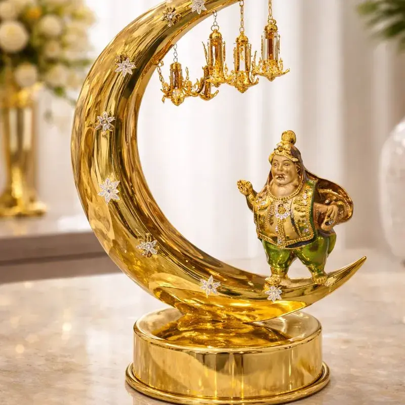 Décoration Ramadan croissant de lune doré avec inscription Ramadan Kareem