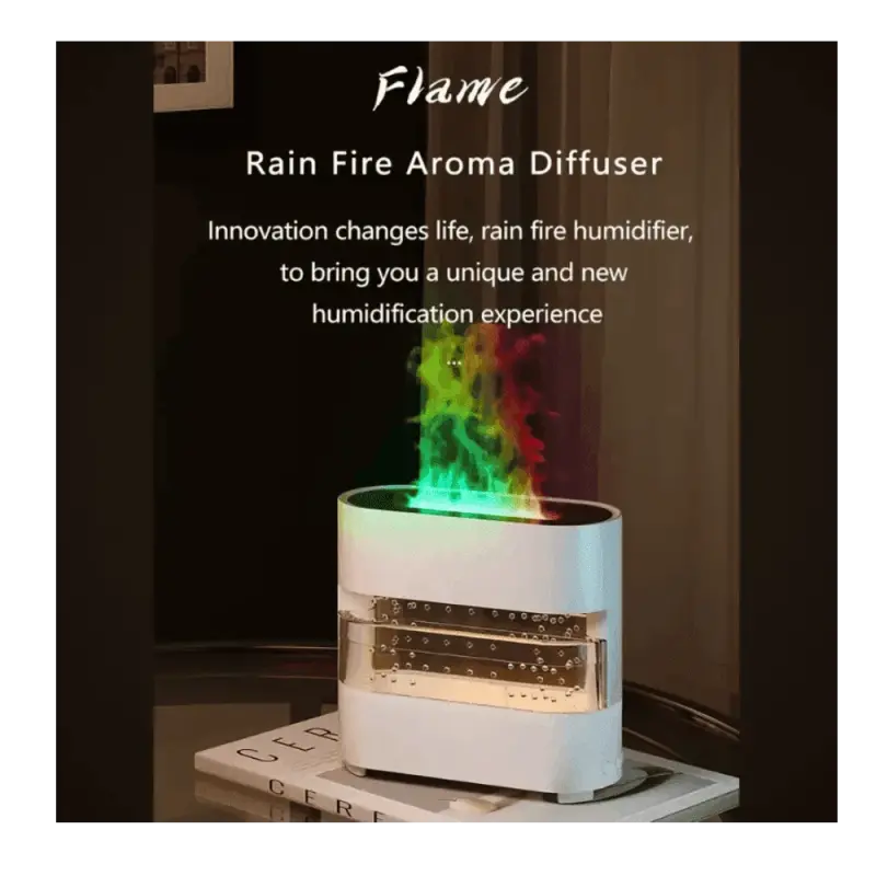 Diffuseur d’arôme Rain Fire avec effet flamme et éclairage LED multicolore