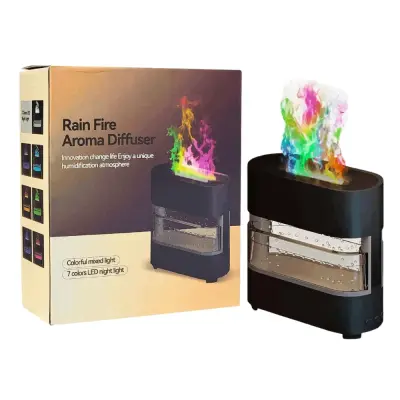 Diffuseur d’arôme Rain Fire avec effet flamme et éclairage LED multicolore