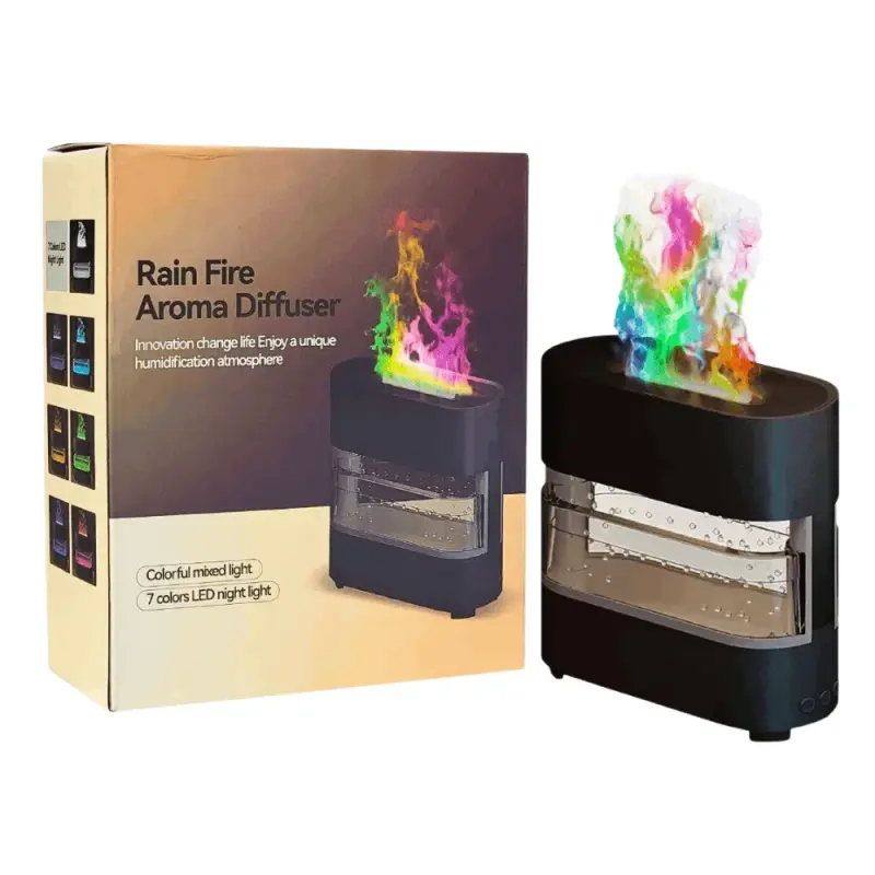 Diffuseur d’arôme Rain Fire avec effet flamme et éclairage LED multicolore