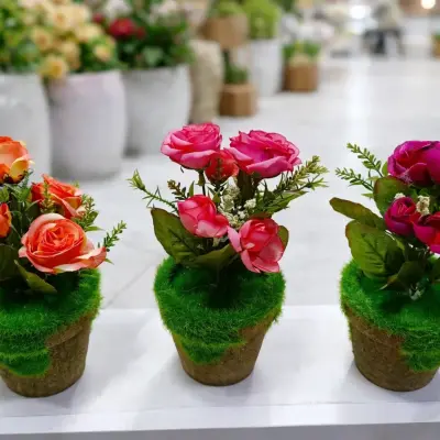 Ensemble de fleurs artificielles décoratives en pots avec roses colorées