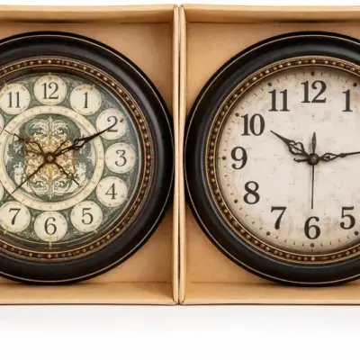 Horloge murale décorative vintage noire et dorée avec engrenages apparents