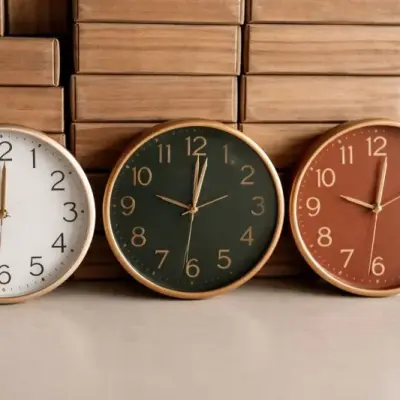 Horloge murale ronde moderne avec cadre doré – plusieurs coloris