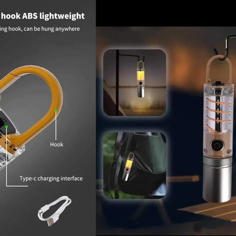 Lampe torche de camping rechargeable avec éclairage lanterne et crochet