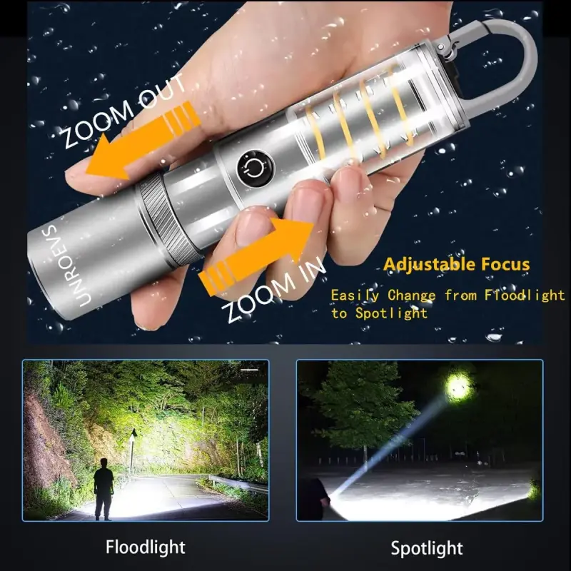 Lampe torche de camping rechargeable avec éclairage lanterne et crochet