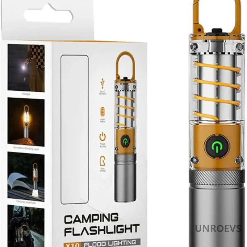 Lampe torche de camping rechargeable avec éclairage lanterne et crochet