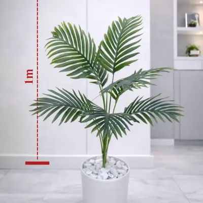 Plante artificielle décorative type palmier avec pot blanc – Hauteur 1 m