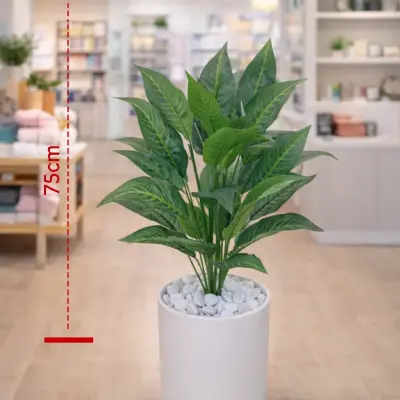 Plante artificielle décorative verte avec pot blanc – Hauteur 75 cm