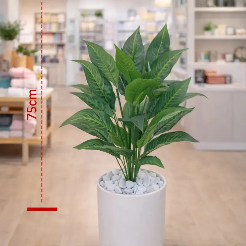 Plante artificielle décorative verte avec pot blanc – Hauteur 75 cm