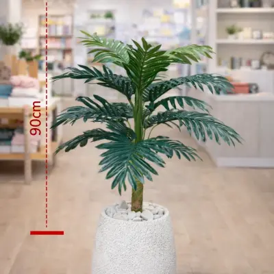 Plante artificielle décorative verte avec pot blanc – Hauteur 90 cm