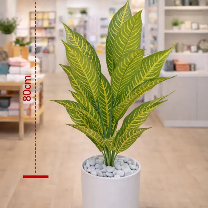 Plante artificielle décorative verte et jaune avec pot blanc – Hauteur 80 cm