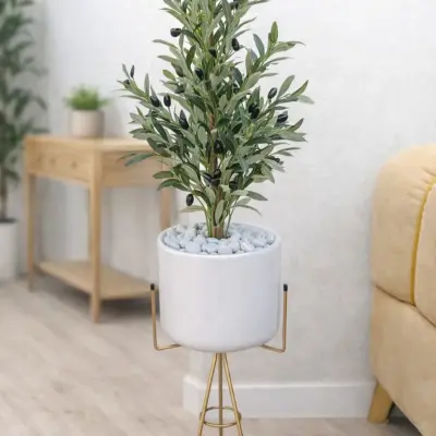 Plante artificielle olivier décoratif sur pied avec pot design – hauteur 120 cm