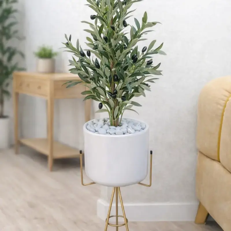 Plante artificielle olivier décoratif sur pied avec pot design – hauteur 120 cm