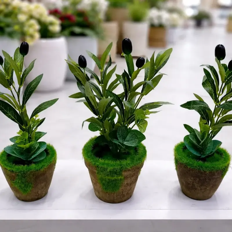 Plantes artificielles décoratives en pot effet olive vert naturel