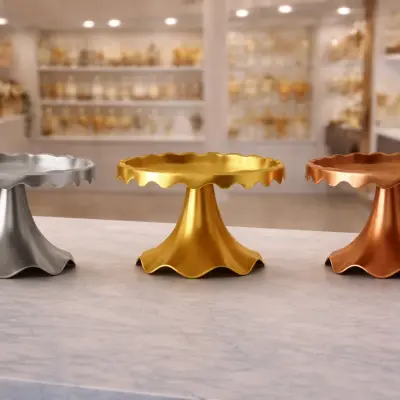 Présentoir à gâteau en métal ondulé sur pied – Plateau décoratif élégant pour desserts