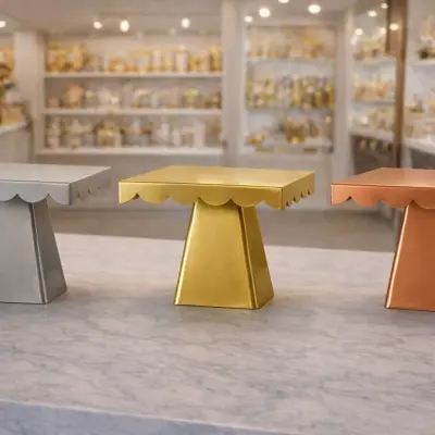 Présentoir carré en métal sur pied – Plateau décoratif élégant pour desserts et gâteaux