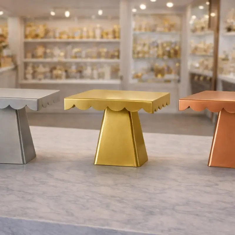 Présentoir carré en métal sur pied – Plateau décoratif élégant pour desserts et gâteaux