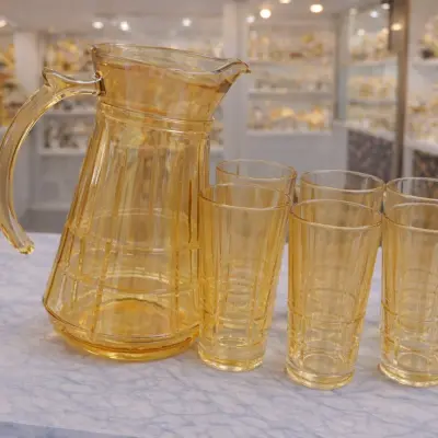Service à boisson en verre ambré 7 pièces – Carafe avec verres assortis
