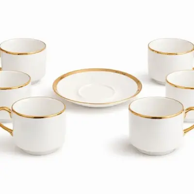 Service à café blanc avec liseré doré – 6 tasses et soucoupes élégantes