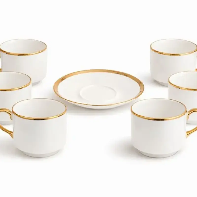 Service à café blanc avec liseré doré – 6 tasses et soucoupes élégantes