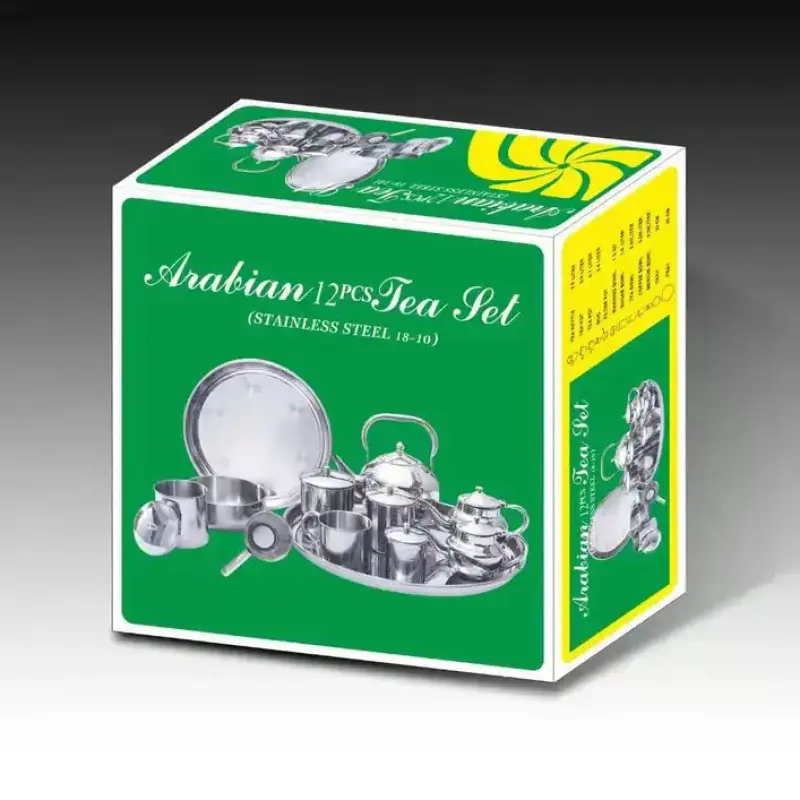 Service à thé arabe 12 pièces en acier inoxydable avec plateau