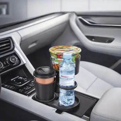 Support multifonction pour voiture avec porte-gobelets et rangement central