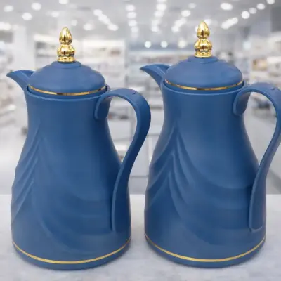Thermos isotherme bleu premium avec finition dorée – Vacuum Flask élégant
